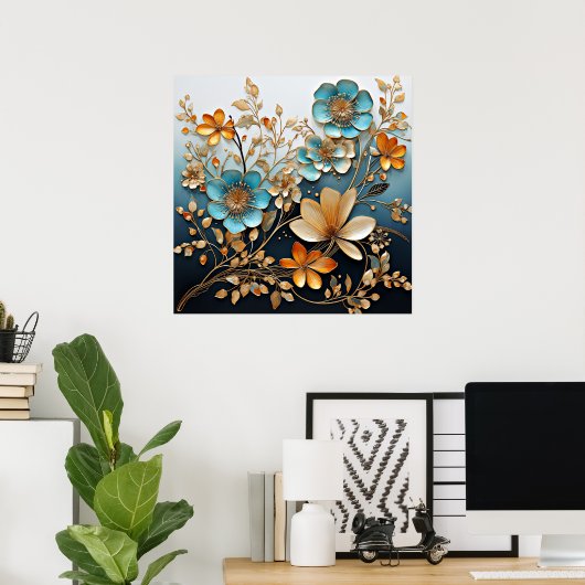 飾り磁器のような花模様 ポスター (ホームオフィス)