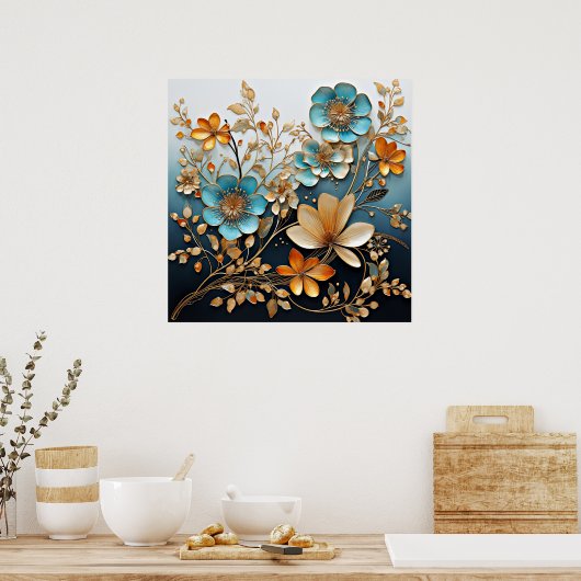 飾り磁器のような花模様 ポスター (キッチン)