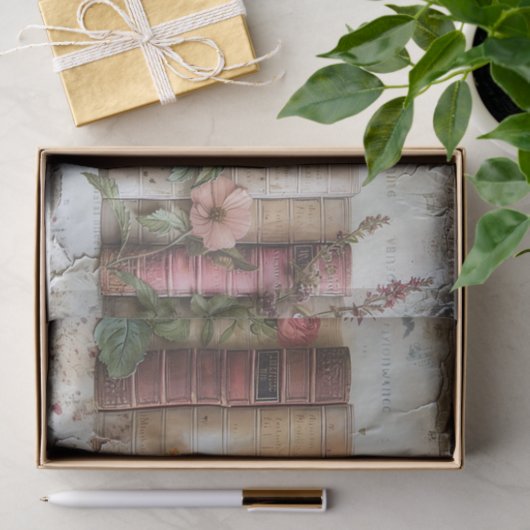 飾り立てた花の付いた古い本の棘 薄葉紙 (ギフト)
