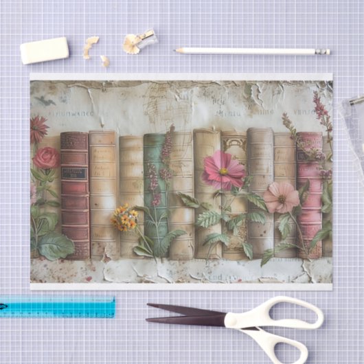 飾り立てた花の付いた古い本の棘 薄葉紙 (クラフト)