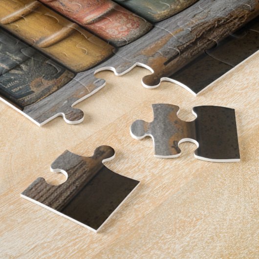 飾り立てられた花を持つ古い本の列 ジグソーパズル (側面)