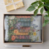 飾り立てられた花を持つ古い本の列 薄葉紙 (ギフト)