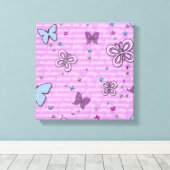 飾り紫と青の蝶 キャンバスプリント (インサイチュ (ウッドフロア))