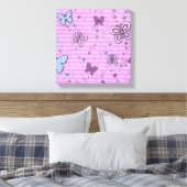 飾り紫と青の蝶 キャンバスプリント (インサイチュ (寝室))