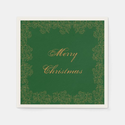 飾り緑の金ゴールド「メリークリスマス」 スタンダードカクテルナプキン (正面)