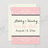 飾り縁どのピンクとアイボリーの日付を保存 案内ポストカード (正面/裏面)
