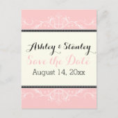 飾り縁どのピンクとアイボリーの日付を保存 案内ポストカード (正面)