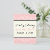 飾り縁どのピンクとアイボリーの日付を保存 案内ポストカード (スタンド正面)