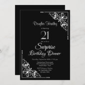 飾り縁どサプライズ21歳のバースデーディナー 招待状 (正面/裏面)
