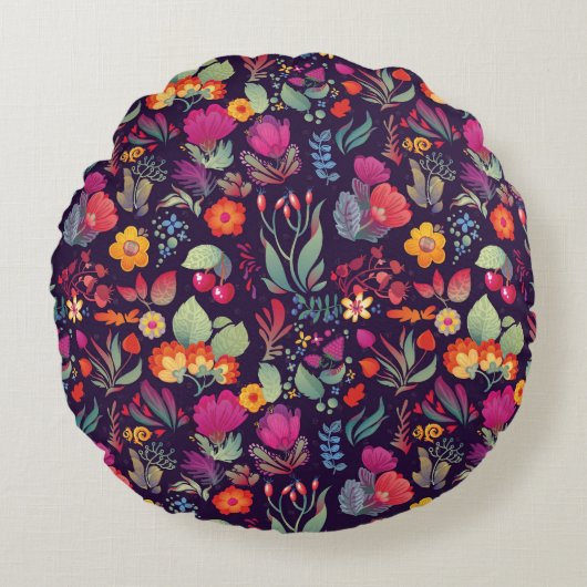 飾り花:シームレスなヴィンテージドードル ラウンドクッション (正面)