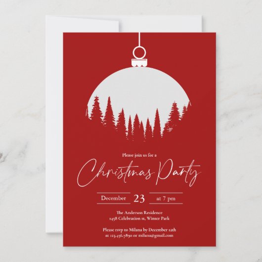 飾り赤と白玉クリスマスパーティー 招待状 (正面)