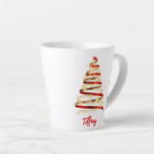 飾り赤と金ゴールドクリスマスツリー カフェラテマグ (右アングル)
