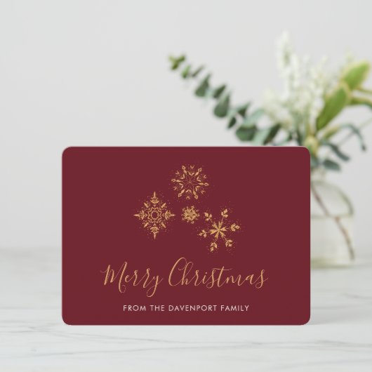 飾り金の雪の結晶メリークリスマス シーズンカード (スタンド正面)