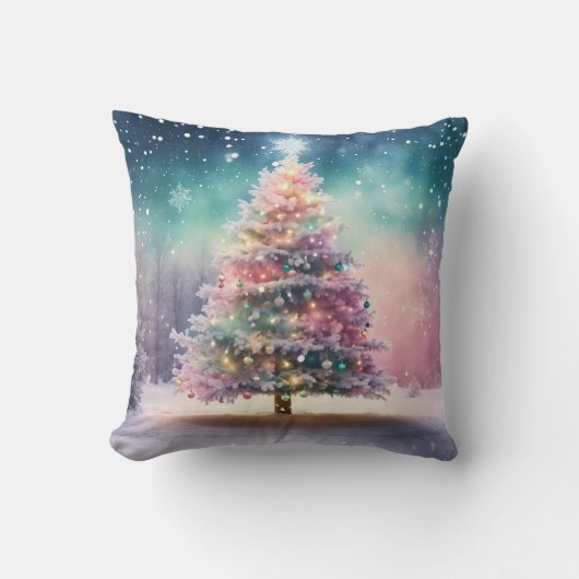飾り雪の青と白の雪メリークリスマス クッション (正面)