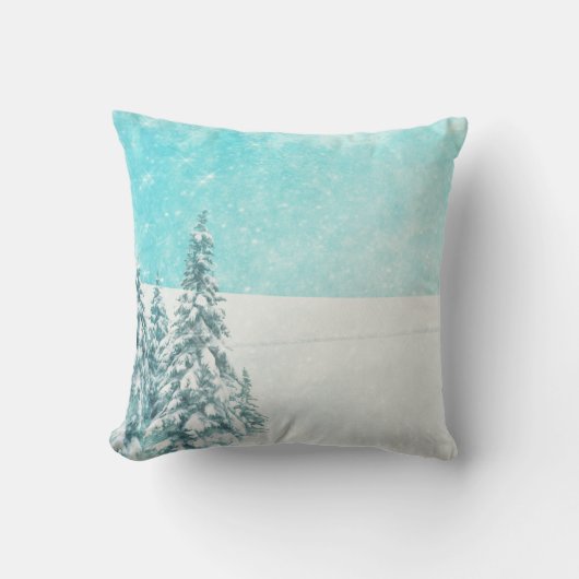 飾り雪の青と白ボールメリークリスマス クッション (正面)