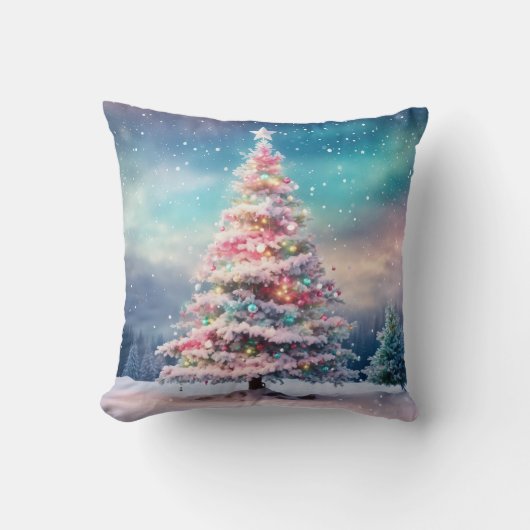 飾り雪の青と白ボールメリークリスマス クッション (正面)