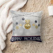 飾り雪の青と白ボールメリークリスマス クッション (ブランケット)