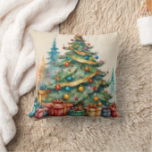 飾り雪の青と白ボールメリークリスマス クッション (ブランケット)