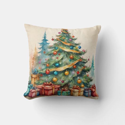 飾り雪の青と白ボールメリークリスマス クッション (正面)