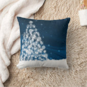 飾り雪の青と白ボールメリークリスマス クッション (ブランケット)