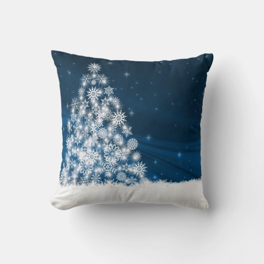 飾り雪の青と白ボールメリークリスマス クッション (正面)