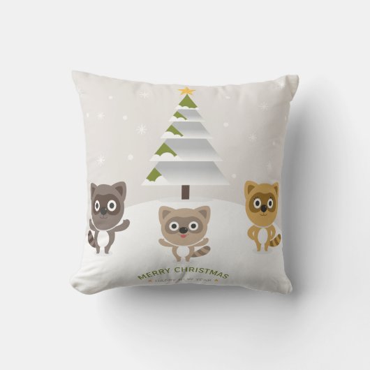 飾り雪の青と白ボールメリークリスマス クッション (正面)