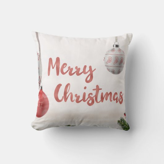 飾り雪の青と白ボールメリークリスマス クッション (正面)