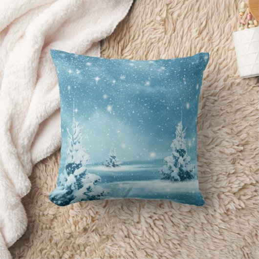 飾り雪の青と白ボールメリークリスマス クッション (ブランケット)