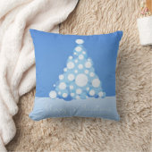 飾り雪の青と白ボールメリークリスマス クッション (ブランケット)