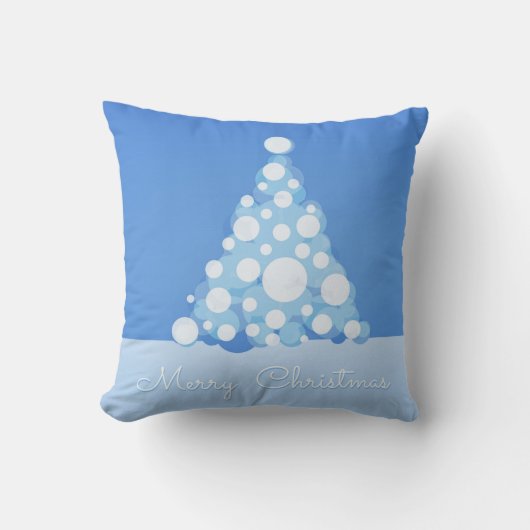 飾り雪の青と白ボールメリークリスマス クッション (正面)