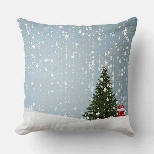 飾り雪の青と白ボールメリークリスマス クッション (正面)
