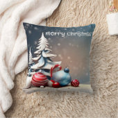 飾り雪ブルー&ホワイトボールハッピーホリデー クッション (ブランケット)