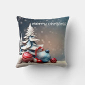 飾り雪ブルー&ホワイトボールハッピーホリデー クッション (裏面)