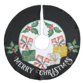 飾り飾りメリークリスマスコピーとギフト&ホリー フェイクリネンツリースカート (正面)