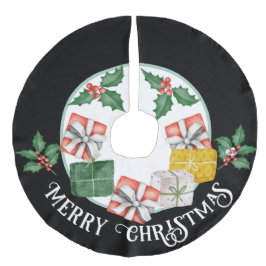 飾り飾りメリークリスマスコピーとギフト&ホリー フェイクリネンツリースカート
