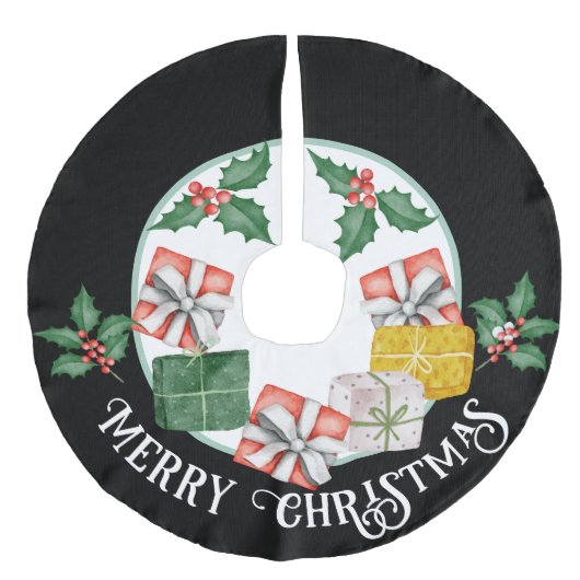 飾り飾りメリークリスマスコピーとギフト&ホリー フェイクリネンツリースカート (正面)