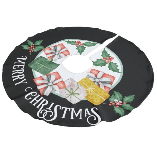 飾り飾りメリークリスマスコピーとギフト&ホリー フェイクリネンツリースカート (アングル)