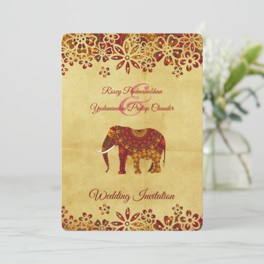 飾インディアン象華美デザイン 招待状 (スタンド正面)
