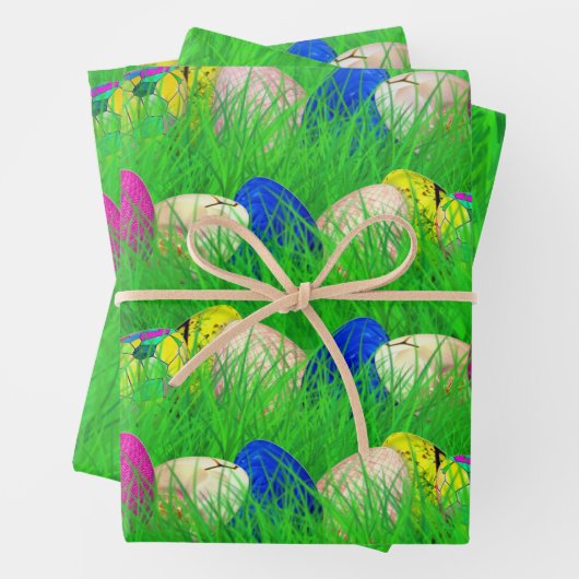 飾イースター卵グリーングラスフローラ写真 ラッピングペーパーシート (インサイチュ)