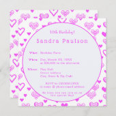 飾エレガントりピンクハート誕生会 招待状 (正面/裏面)