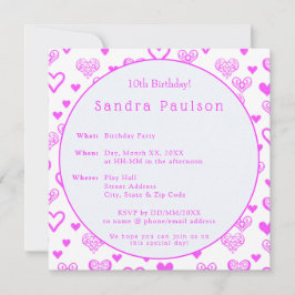 飾エレガントりピンクハート誕生会 招待状