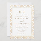 飾エレガントり枠モノグラ結婚ム 招待状 (正面)