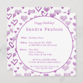 飾エレガントり紫ハート誕生会 招待状 (正面/裏面)