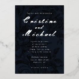 飾エレガントり花結婚銀箔 箔招待状