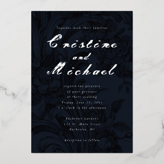 飾エレガントり花結婚銀箔 箔招待状 (正面)