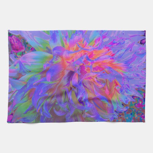 飾エレガントサイケデリックりダリア花 キッチンタオル (横)