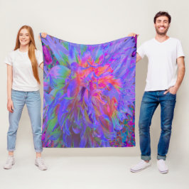飾エレガントサイケデリックりダリア花 フリースブランケット