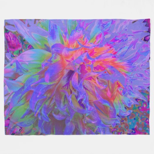 飾エレガントサイケデリックりダリア花 フリースブランケット (正面(横))