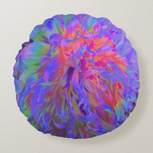 飾エレガントサイケデリックりダリア花 ラウンドクッション (正面)