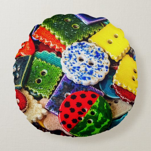 飾カラフルりボタン ラウンドクッション (正面)